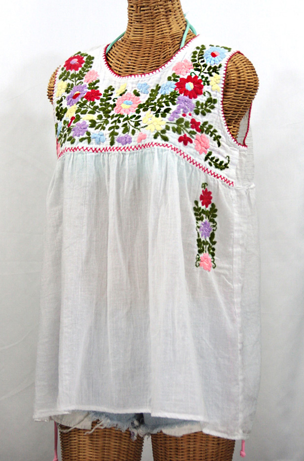"La Pasea" Embroidered Mexican Style Peasant Top -White