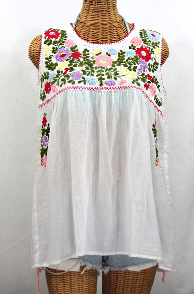 "La Pasea" Embroidered Mexican Style Peasant Top -White