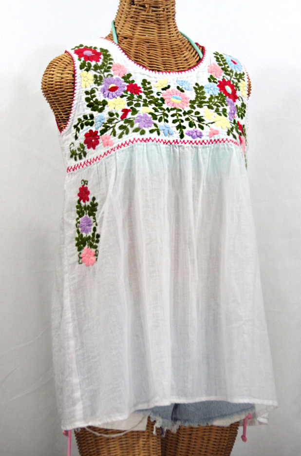 "La Pasea" Embroidered Mexican Style Peasant Top -White