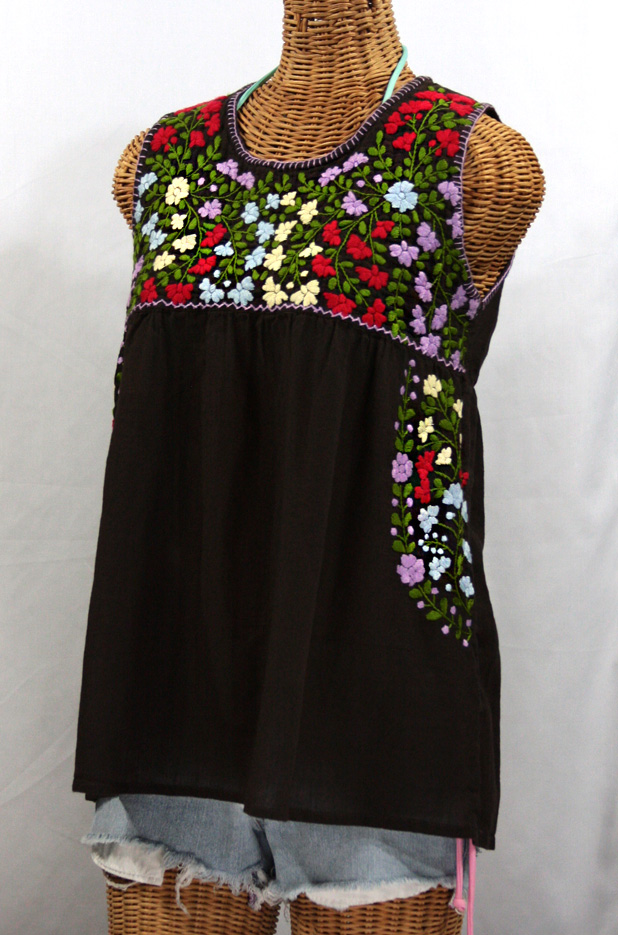 "La Sirena" Embroidered Mexican Style Peasant Top -Dark Chocolate Brown