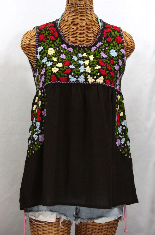 "La Sirena" Embroidered Mexican Style Peasant Top -Dark Chocolate Brown