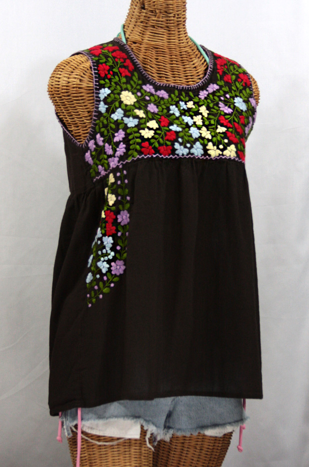 "La Sirena" Embroidered Mexican Style Peasant Top -Dark Chocolate Brown