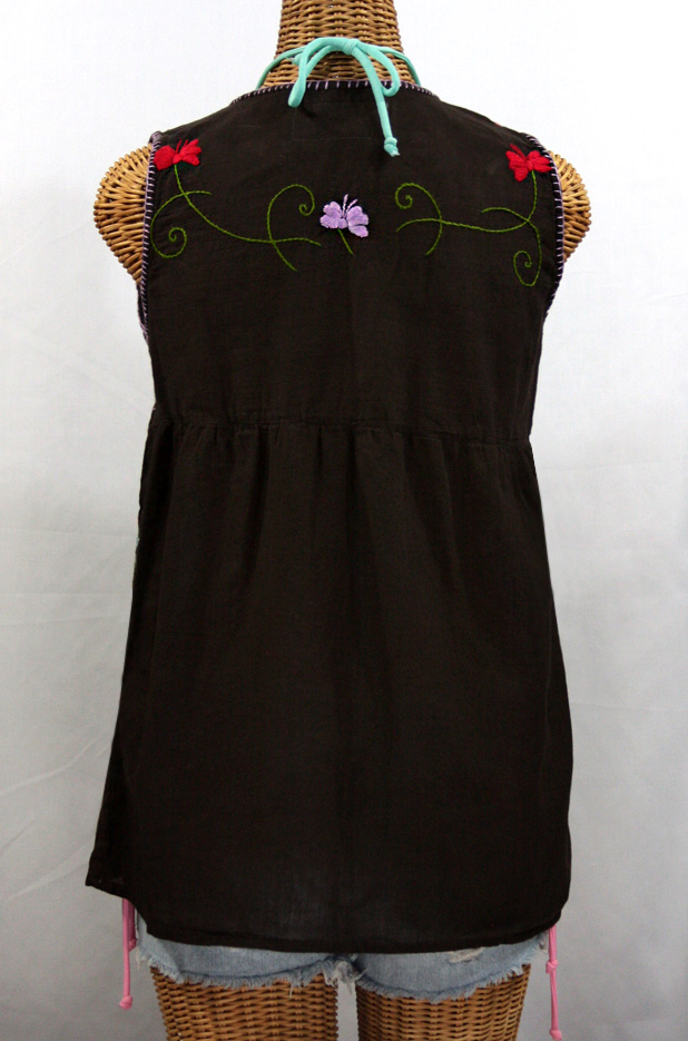 "La Sirena" Embroidered Mexican Style Peasant Top -Dark Chocolate Brown