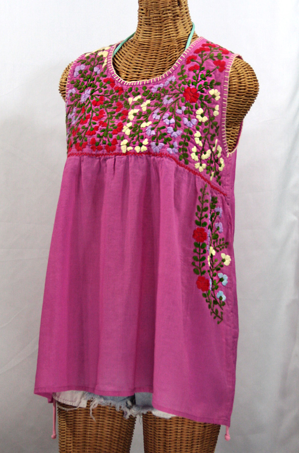 "La Sirena" Embroidered Mexican Style Peasant Top -Pink