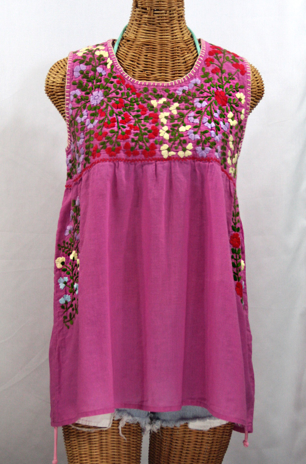 "La Sirena" Embroidered Mexican Style Peasant Top -Pink