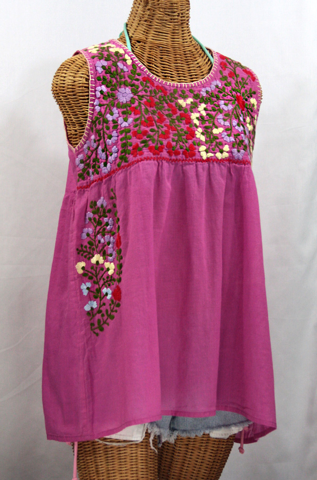 "La Sirena" Embroidered Mexican Style Peasant Top -Pink