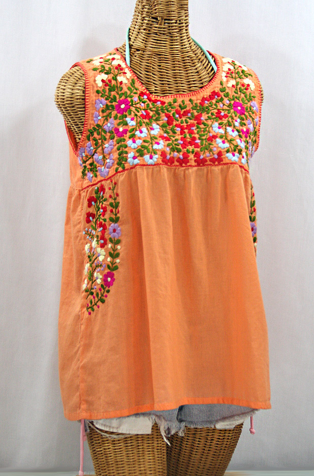 "La Sirena" Sleeveless Mexican Blouse - Orange Cream + Multi