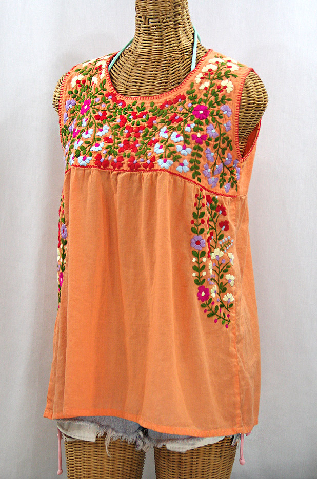 "La Sirena" Sleeveless Mexican Blouse - Orange Cream + Multi