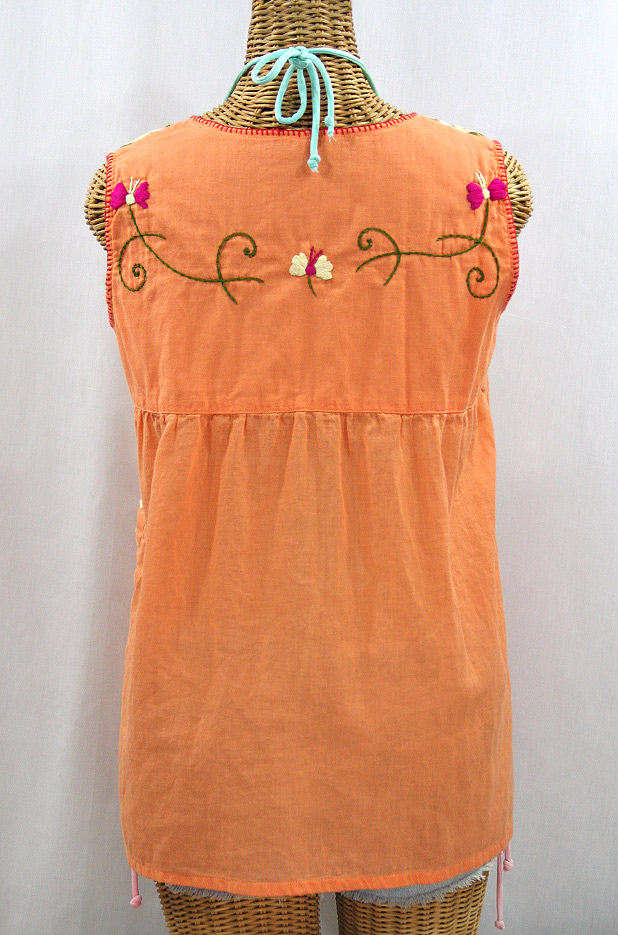 "La Sirena" Sleeveless Mexican Blouse - Orange Cream + Multi