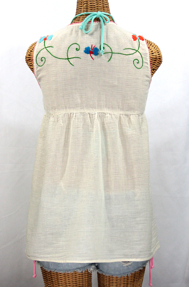 "La Sirena" Sleeveless Mexican Blouse -Off White + Fiesta Embroidery