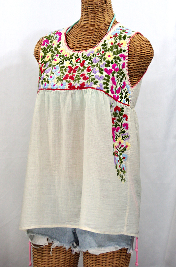 "La Sirena" Embroidered Mexican Style Peasant Top -Off White + Multi