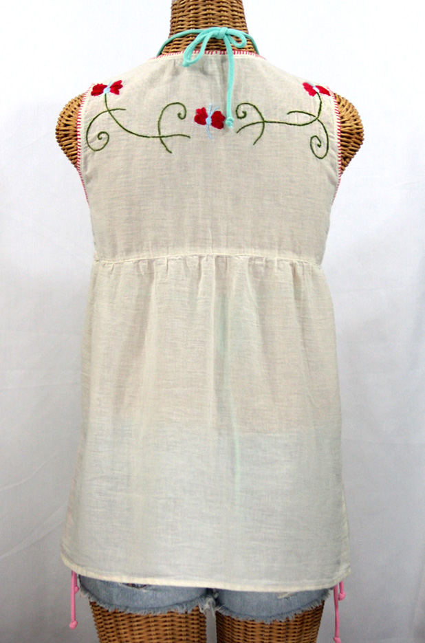 "La Sirena" Embroidered Mexican Style Peasant Top -Off White + Multi