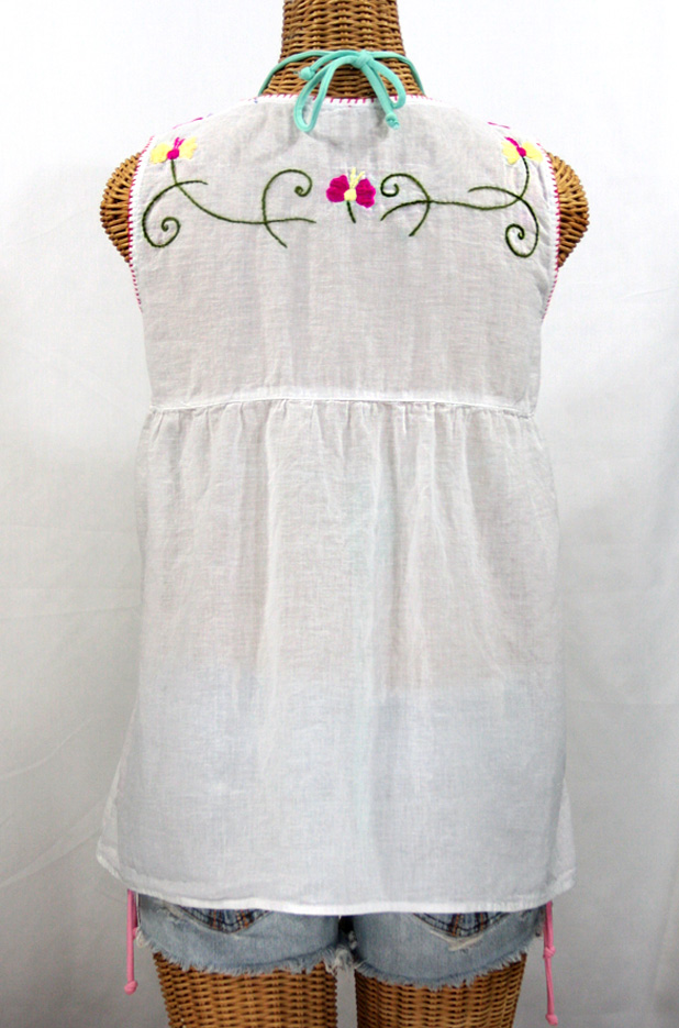 "La Sirena" Sleeveless Mexican Blouse -White + Multi