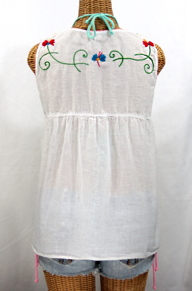 "La Sirena" Sleeveless Mexican Blouse -White + Fiesta Embroidery