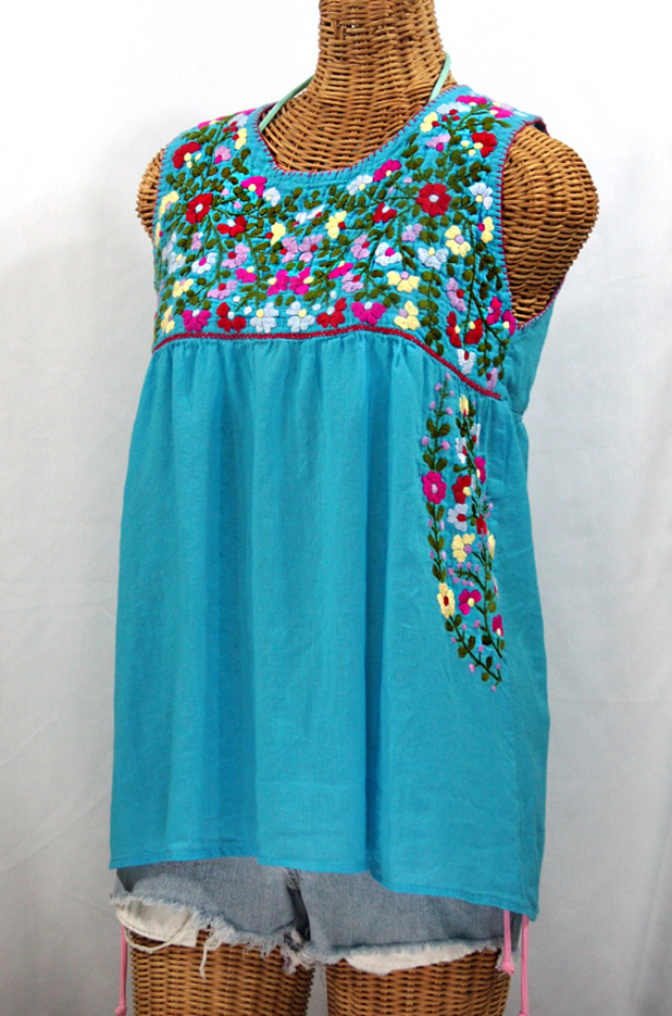 "La Sirena" Sleeveless Mexican Blouse -Aqua