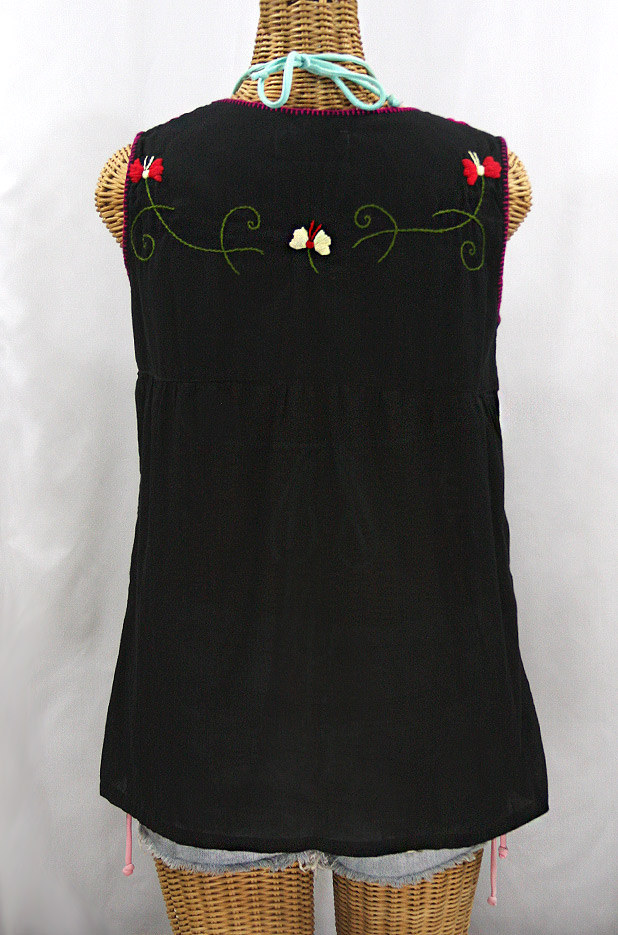 "La Sirena" Embroidered Mexican Style Peasant Top -Black + Multi