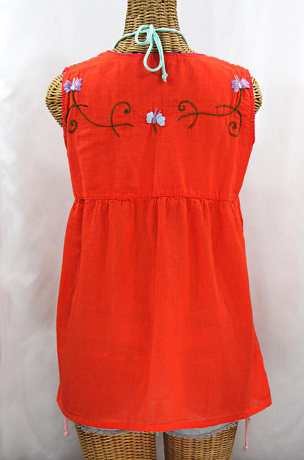 "La Sirena" Sleeveless Mexican Blouse - Orange + Multi Embroidery