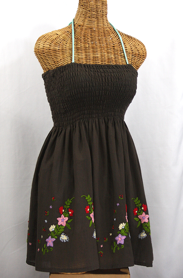 "La Solana" Embroidered Peasant Sundress - Brown