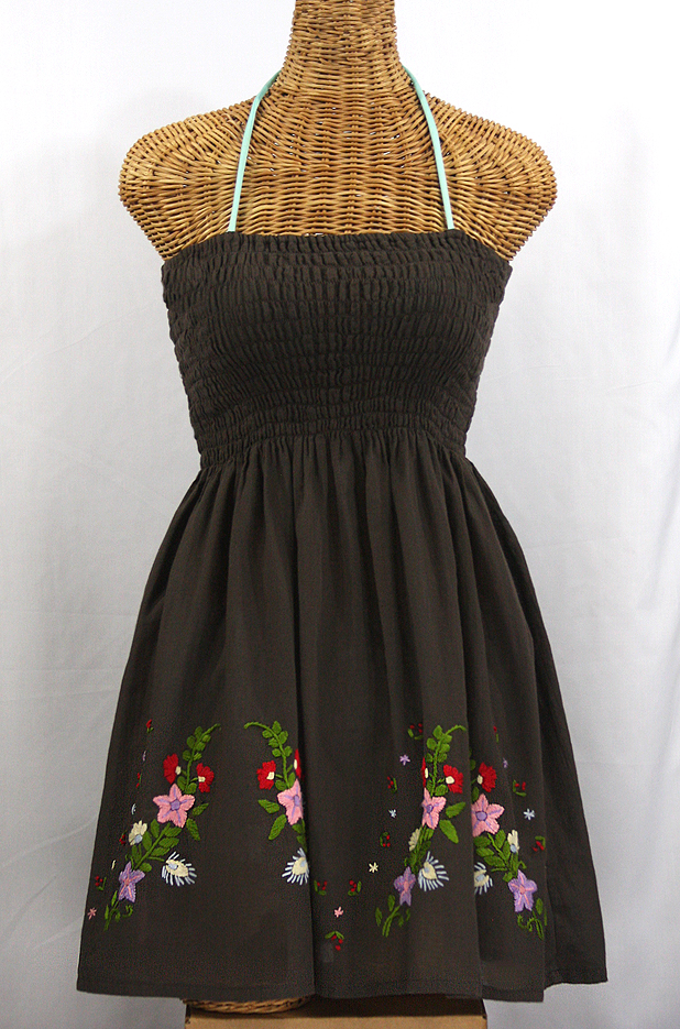 "La Solana" Embroidered Peasant Sundress - Brown