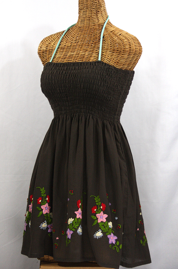 "La Solana" Embroidered Peasant Sundress - Brown