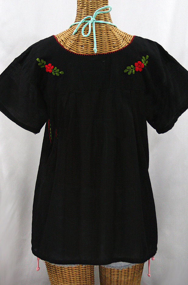 FINAL SALE -- "La Valencia" Embroidered Mexican Style Peasant Top - Black + Multi