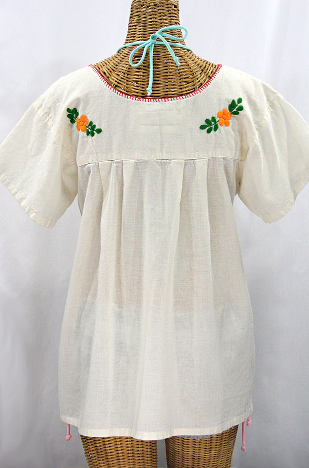 FINAL SALE -- "La Valencia" Embroidered Mexican Style Peasant Top - Off White + Fiesta