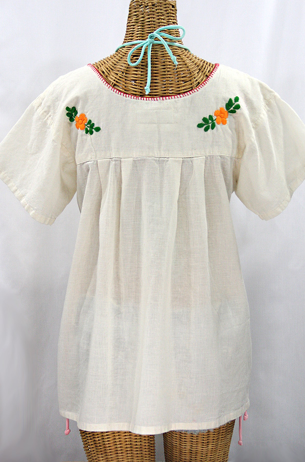 "La Valencia" Embroidered Mexican Style Peasant Top - Off White + Fiesta