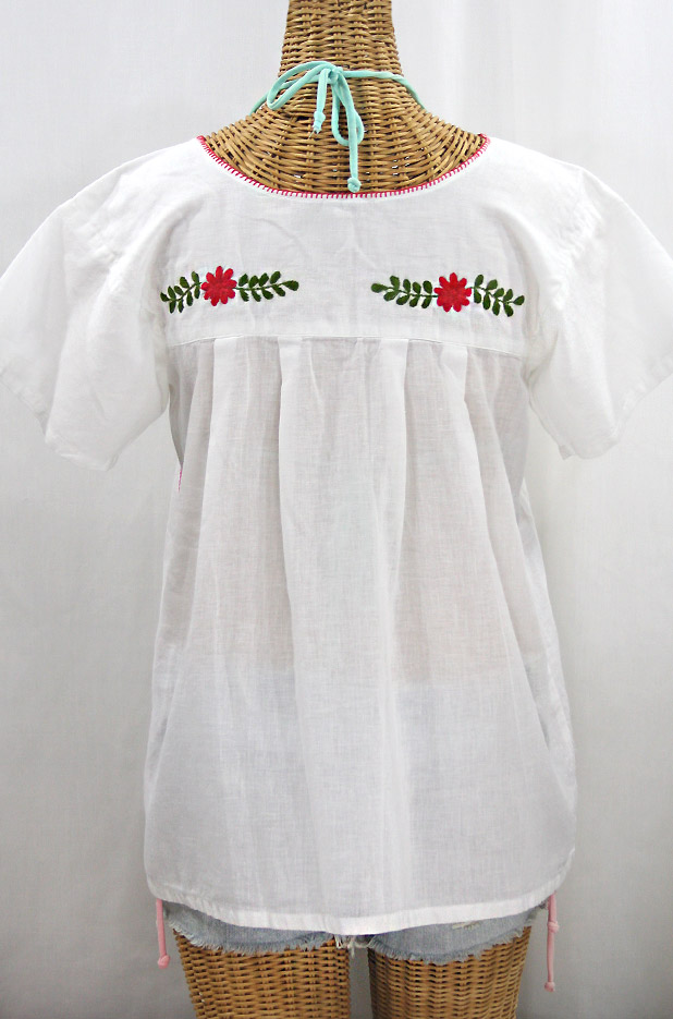 FINAL SALE -- "La Valencia" Embroidered Mexican Style Peasant Top - White + Multi