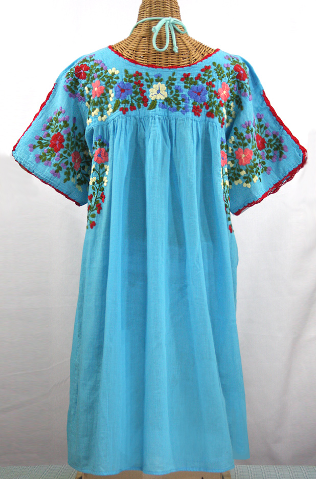 "La Primavera" Embroidered Mexican Dress -Aqua