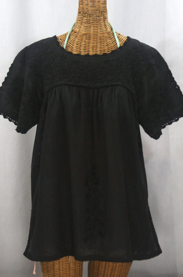 "Lijera Libre" Plus Size Embroidered Mexican Blouse - All Black