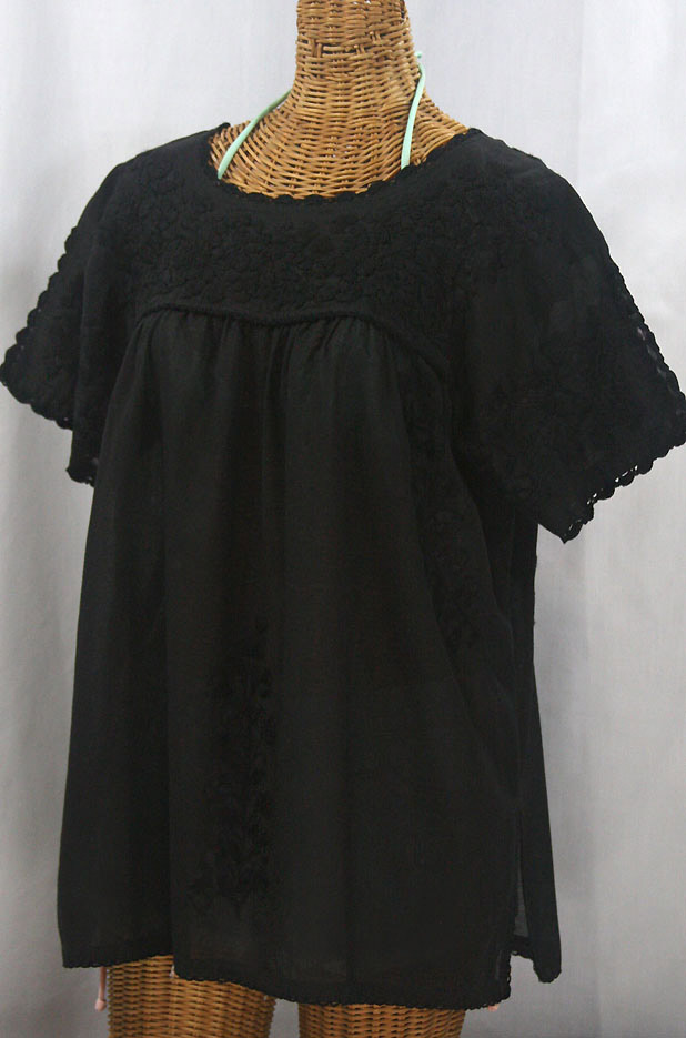 "Lijera Libre" Plus Size Embroidered Mexican Blouse - All Black