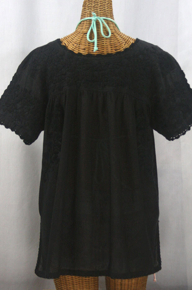 "Lijera Libre" Plus Size Embroidered Mexican Blouse - All Black