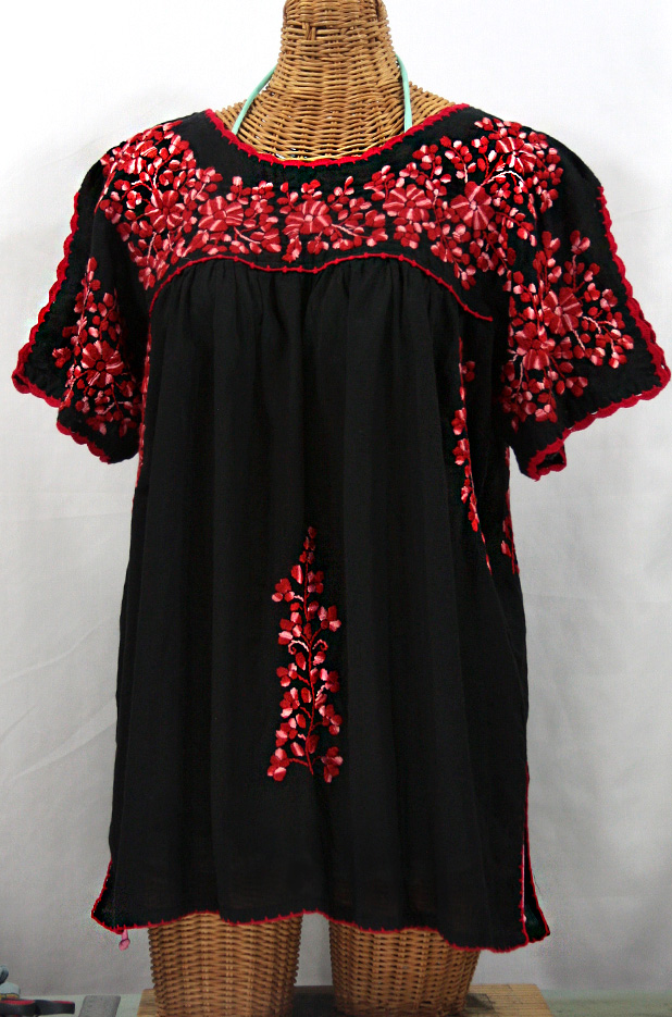 "Lijera Libre" XL Mexican Blouse -Black + Red