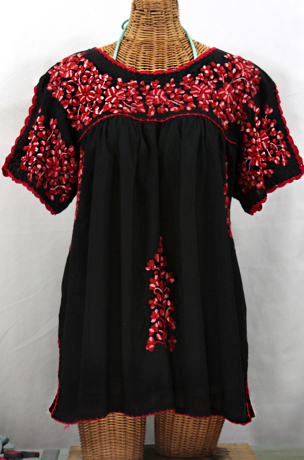 "Lijera Libre" XL Mexican Blouse -Black + Red