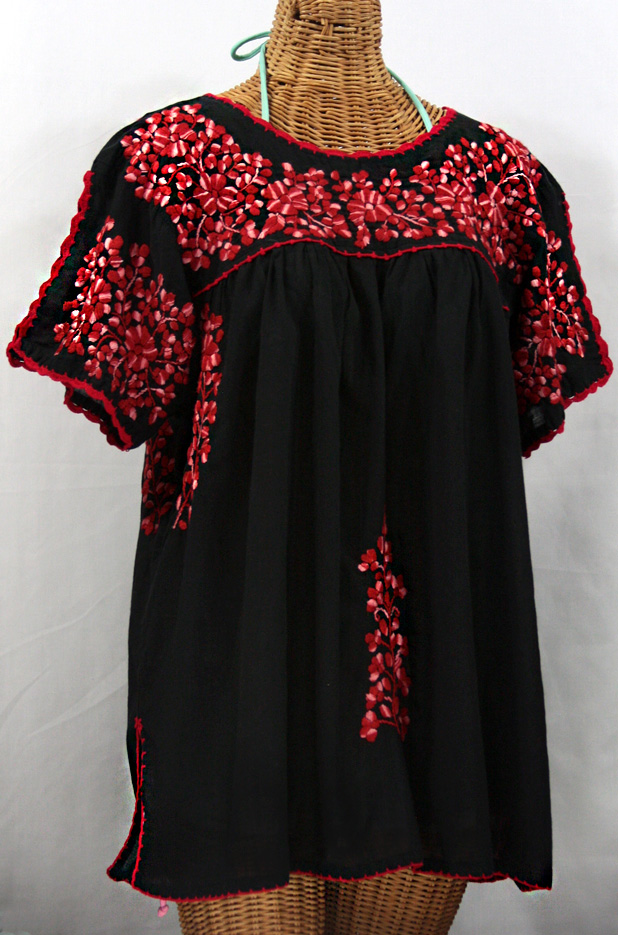 "Lijera Libre" XL Mexican Blouse -Black + Red