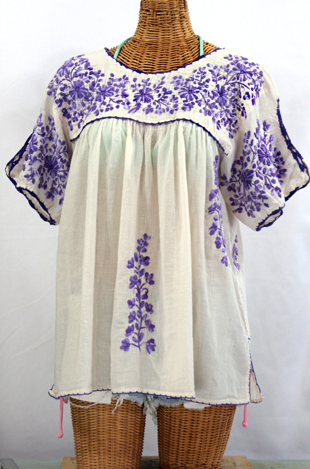 "Lijera Libre" Plus Size Embroidered Blouse -Off White + Purple