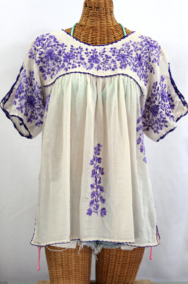 "Lijera Libre" Plus Size Embroidered Blouse -Off White + Purple