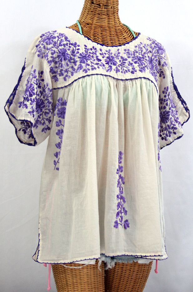 "Lijera Libre" Plus Size Embroidered Blouse -Off White + Purple