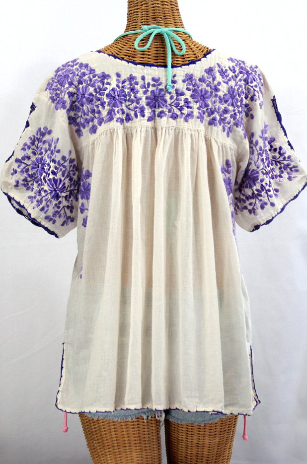 "Lijera Libre" Plus Size Embroidered Blouse -Off White + Purple