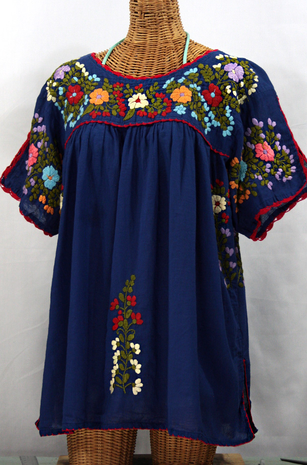 "Lijera Libre" Plus Size Peasant Blouse -Denim Blue