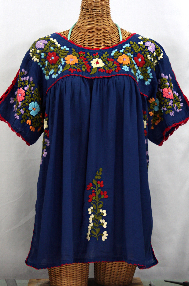 "Lijera Libre" Plus Size Peasant Blouse -Denim Blue