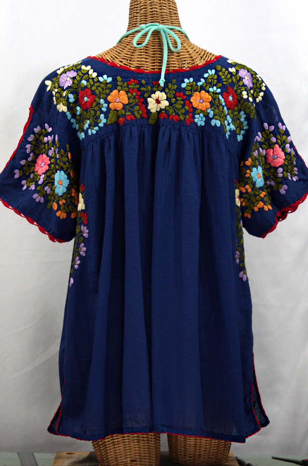 "Lijera Libre" Plus Size Peasant Blouse -Denim Blue