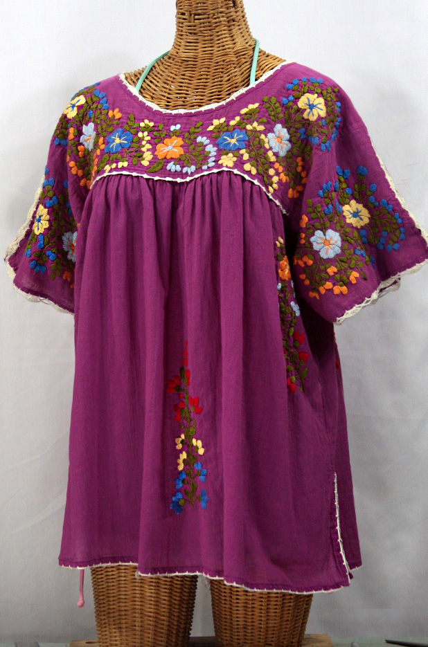 "Lijera Libre" Plus Size Mexican Blouse -Fuchsia Pink