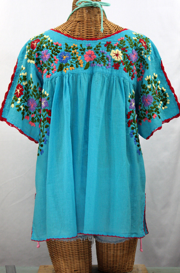 "Lijera Libre" Plus Size Embroidered Mexican Blouse -Aqua