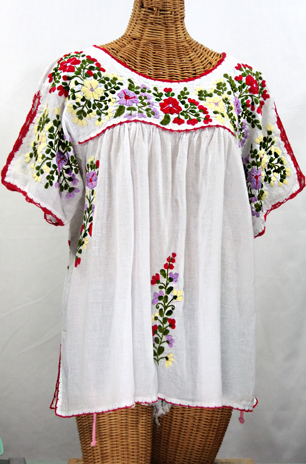 "Lijera Libre" Plus Size Embroidered Mexican Blouse -White + Multi