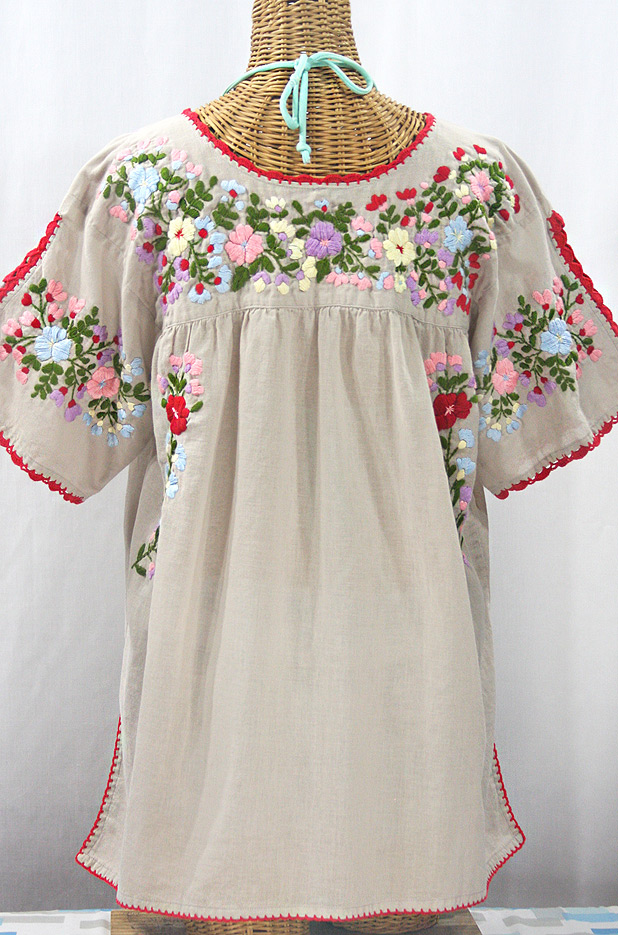 "Lijera Libre" Plus Size Embroidered Mexican Blouse - Greige + Multi