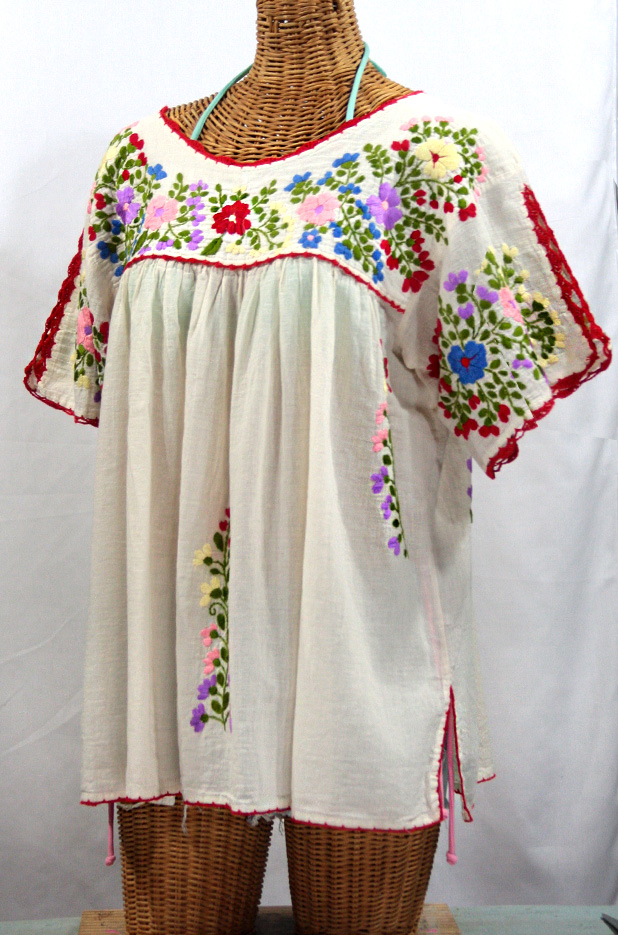 "Lijera Libre" Plus Size Embroidered Mexican Peasant Top -Off White