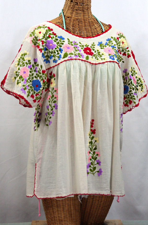 "Lijera Libre" Plus Size Embroidered Mexican Peasant Top -Off White