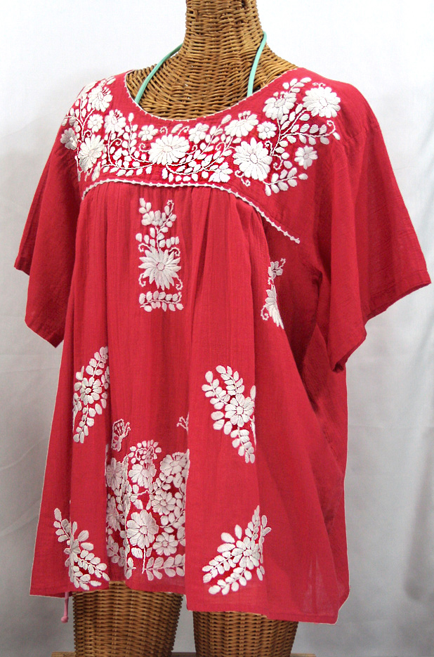 "La Mariposa Libre" Plus Size Mexican Peasant Blouse - Tomato Red