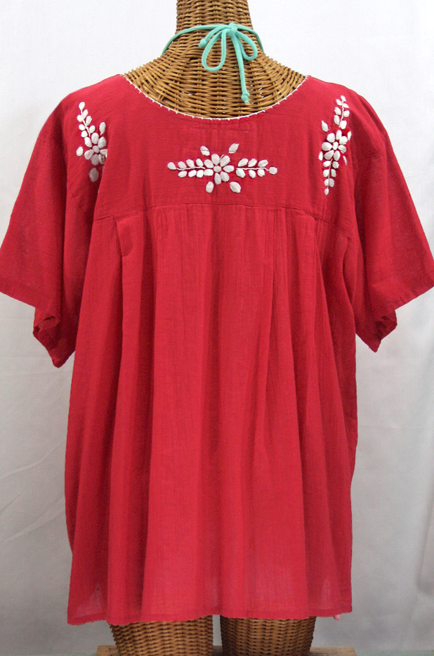 "La Mariposa Libre" Plus Size Mexican Peasant Blouse - Tomato Red